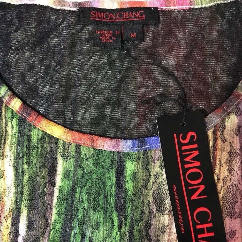❤️SALE~Simon Chang Rainbow Lace 3/4 Sleeve Top - Picture 5 of 6